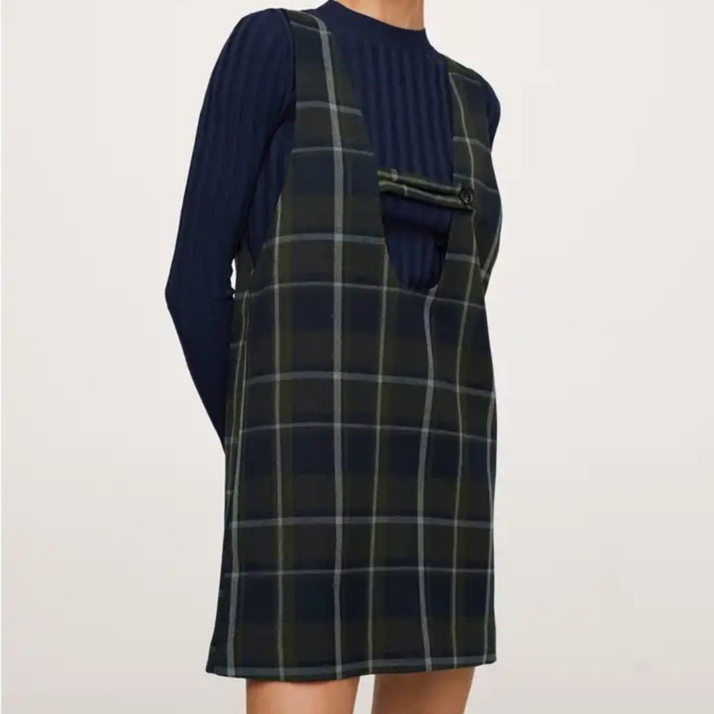 Mango Plaid Green & Navy Mini Dress
